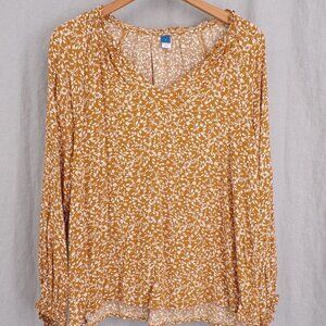 Old Navy Women's Flowery Boho Long Sleeve Scoop V-Neck Blouse - size L